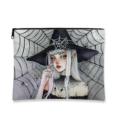 Spinnennetz-Make-up-Tasche, Gothic-Hexenkunst, Kosmetiktasche für Damen, tragbar, klein, Segeltuch, Reißverschluss, Halloween, Festival, Geschenk, Kulturbeutel, Schwarz, 7x9 Inch, Spinne von Generic