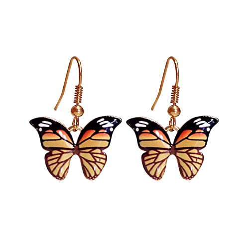 Spiralen Ohrringe Schmetterling baumeln Haken Ohrringe für Frauen Mädchen bunte Tier Schmetterlinge Tropfen baumelnde leichte Ohrring Ohrringe Stecker Schwarz (Yellow, One Size) von Generic