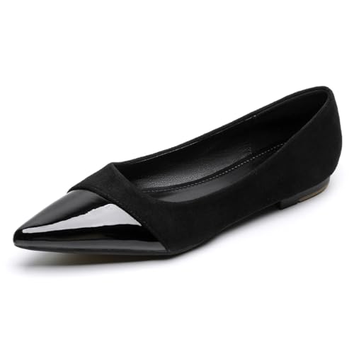 Spitz Zehn Ballerinas Für Damen Casual Pumps Berufs Büro Formelle Bequeme Slip On Schuhe Aus Atmungsaktiver Mikrofaser Für Arbeit Und Täglichen Tragen,Schwarz,42 EU von MiaZane
