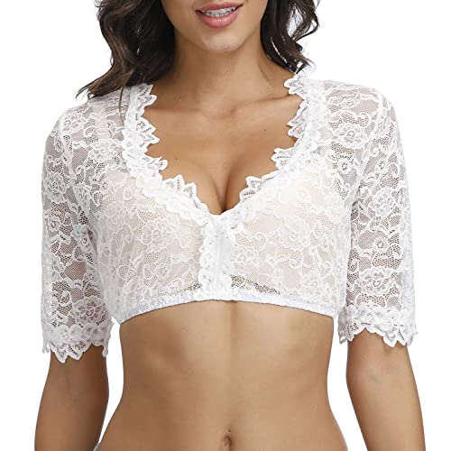 Spitze Dirndlbluse Halbarm Weiß Sexy Dirndlbluse Rundhals Damen Trachtenbluse Trachten Damen Dirndlbluse Spitze Weiß Dirndlbluse Kurzarm Oktoberfest Dirndlblusen Halbarm Tracht Bluse von Generic