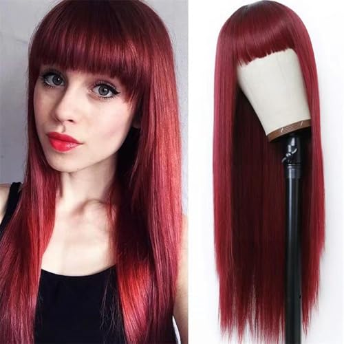 Spitze Perücken Für Frauen Lange Gerade Hitzebeständig Synthetisch Für Tägliche Party Cosplay Verwenden (Weinrot) von Generic