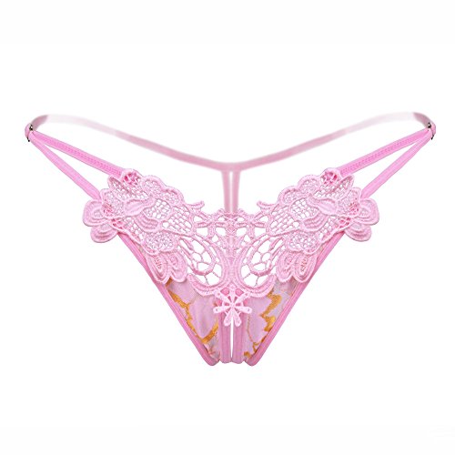 Spitze String Tanga Damen Unterwäsche Sexy Erotisc Ouvert Unterhosen Transparente Stickerei Reizvolle Höschen Bequeme Atmungsaktiv Dessous X-2 Rosa Einheitsgröße von Generic