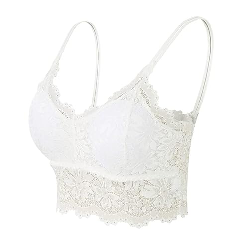 Spitzen-Bralette für Damen Sexy V-Ausschnitt Comfort Bra Durchsichtige BHS aus einfarbiger Spitze Bandeau-BH ohne Bügel (Weiss,XL) von Generic