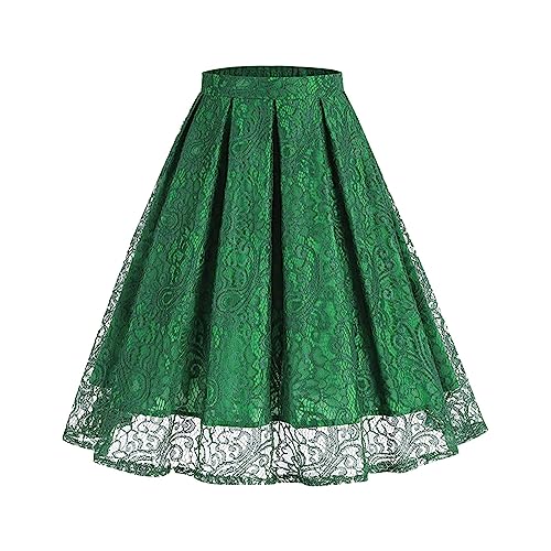 Spitzen Rock Damen 50S Retro Knielang Rockabilly Tellerrock Elegant 50er Jahre Vintage A Linie Swing Petticoat Faltenrock Midi Plisseerock mit Spitze Retro Trachtenrock Festlich Spitzenröcke von Generic