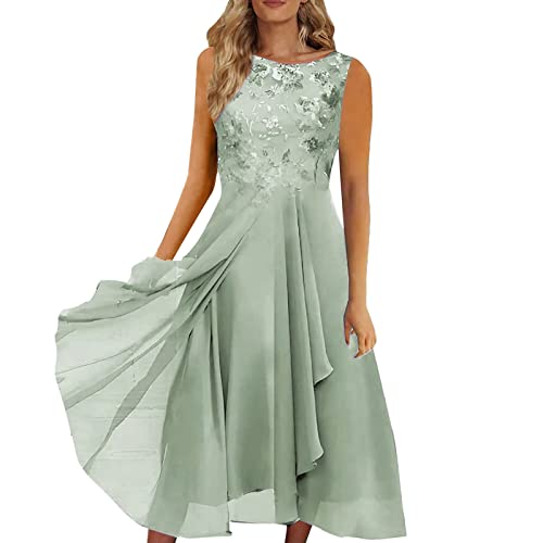 Spitzenkleid Damen Elegant Große Größen Kleider Blumendruck Chiffon V-Ausschnitt Festlich Cocktailkleid Festliches Ballkleid Brautjungfernkleider für Hochzeit Midikleid Abendkleider Freizeitkleid von Generic