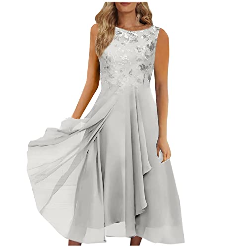 Spitzenkleid Damen Elegant Große Größen Kleider Blumendruck Chiffon V-Ausschnitt Festlich Cocktailkleid Festliches Ballkleid Brautjungfernkleider für Hochzeit Midikleid Abendkleider Freizeitkleid von Generic