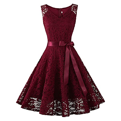 Spitzenkleid Kleider Damen Elegant Cocktailkleid Abendkleider Elegant für Hochzeit Abendkleid Kurz Abschlusskleid Chiffon Ballkleider Knielang Brautjungfernkleider Vintage Party Swing Kleid von Generic