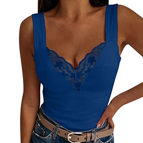 Spitzentop Damen Weiß -Trägertop Damen Sommer -Cami Top Damen Sexy Tank Tops Spitzen Oberteile Slim Fit Ärmelloses T Shirt V Ausschnitte Tunika Bluse Sommertops Luftig Weste Tanktops Frauen von Generic