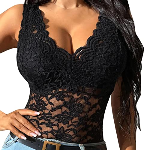 Spitzentop Damen Weiß -Trägertop Damen Sommer -Cami Top Damen Sexy Tank Tops Spitzen Oberteile Slim Fit Ärmelloses T Shirt V Ausschnitte Tunika Bluse Sommertops Luftig Weste Tanktops Frauen von Generic