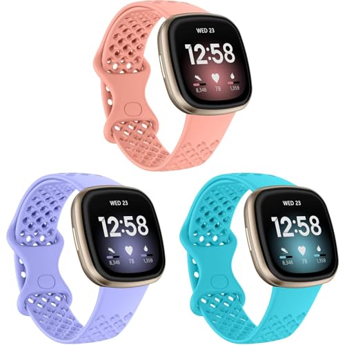 Sport Armband Kompatibel mit Fitbit Versa 3/Versa 4/Sense/Sense2 Armband, Weiches Silikon Ersatzarmband Atmungsaktiv Uhrenarmband für Damen Herren (ZZ-Tiefrosa/leuchtend blau/Violett, Einheitsgröße) Sport Armband Kompatibel mit Fitbit Versa 3/Versa 4/Sense/Sense2 Armband, Weiches Silikon Ersatzarmband Atmungsaktiv Uhrenarmband für Damen Herren (ZZ-Tiefrosa/leuchtend blau/Violett, Einheitsgröße) von Generic
