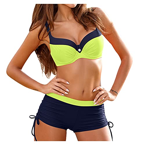 Sport-BH Badeoberteil Bademode Bikini Set Push Color Gepolstert Multi Beachwear Badeanzug Up Damen Bademode Tankinis Set Bademode Tankinis Set Damen Badeanzüge mit Shorts, gelb, 36 von Generic