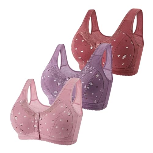 Sport BH Damen Ohne Bügel Bra Tank Top Starker Halt BHS Vorderverschluss Rückenfrei Große Größen Blume Brüste Push Up Stillen Schlaf Droop Knopf Funktioneller Bralette Gepolstert Fitness Yoga（3 pic） von Generic