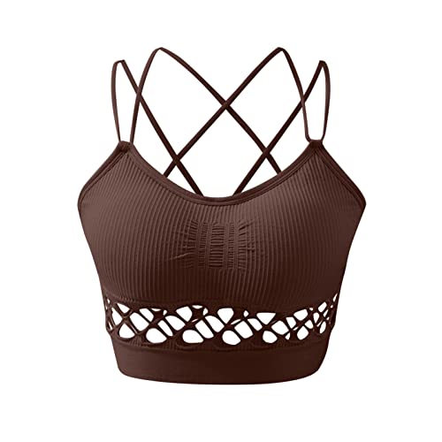 Sport-BH für Damen Sexy Crossback Sport BH Oberteile Spaghettiträger Rückenfrei Yoga Top für Frauen Gepolstert Bustier Sportbekleidung Tanktops Push-Up Bralette Unterwäsche für Gym (Coffee, One Size) von Generic