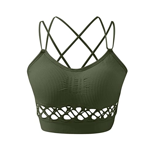 Sport-BH für Damen Sexy Crossback Sport BH Oberteile Spaghettiträger Rückenfrei Yoga Top für Frauen Gepolstert Bustier Sportbekleidung Tanktops Push-Up Bralette Unterwäsche für Gym (Green, One Size) von Generic