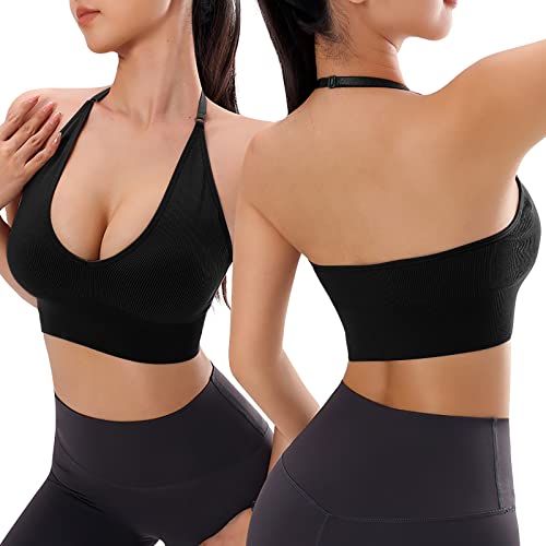 Sport-BH mit Neckholder Sport-BH ohne Bügel Sport-BH mit Racerback Rückenfrei Fitness Bustier Lauf-BH Herausnehmbare Pads BH Lauf-Neckholder-BH mit abnehmbaren Körbchen von Generic