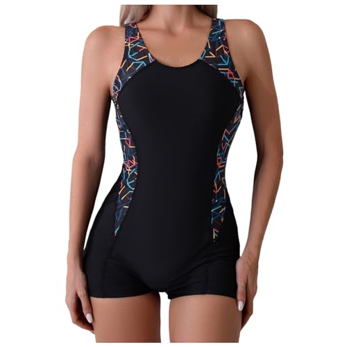 Sport Badeanzüge Damen Bauchweg Shape,Badeanzug Damen mit Bein Sportlich-Bademode Sommer Einfarbig Racerback Push Up Einteiliger One Piece Monokini Beinansatz Strandmode Swimming Suits Swimsuit von Generic