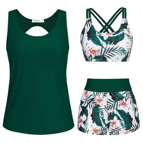 Sport Bikini, Tankini Damen Bauchweg 3-Teiliger Badeanzug Blumen Drucken Bademode Push Up Bikini Set High Waist Tankinis Sommer Badeanzüge Sport Bikinioberteile Und Badeshorts Strand Sport Bikini, Tankini Damen Bauchweg 3-Teiliger Badeanzug Blumen Drucken Bademode Push Up Bikini Set High Waist Tankinis Sommer Badeanzüge Sport Bikinioberteile Und Badeshorts Strand von Generic