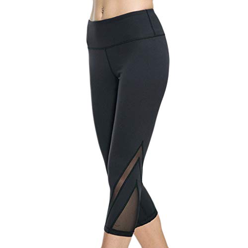 Sport Leggings Damen 3/4 High Waist, Leggins Damen Schwarz, Yogahose Lang Yoga Hose Elastisch mit Mesh Legging Scrunch Butt Fitness Tights Sportbekleidung Wunderhose Blickdicht Pants von Generic