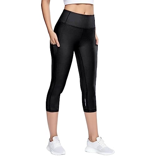 Sport Leggings Damen 3/4 High Waist, Leggins Damen Schwarz, Yogahose Lang Yoga Hose Leggings mit Taschen Shape Fitness Hosen Tights Sportbekleidung Wunderhose Legging Scrunch Butt von Generic