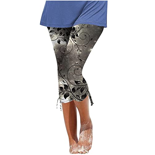 Sport Leggings Damen Capri Sporthose High Waist Sportleggins Yogahose Sommer Blickdicht 3/4 Hose mit Taschen Jogginghose Slimline Hochbund Arbeitshose Blumen Gemustert Trainingshose von Generic