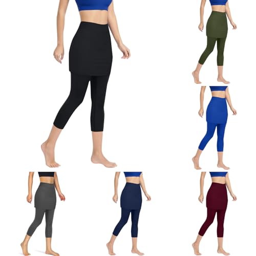 Sport Leggings Damen Tasche Capri 3/4 High Waist Elastische Blickdicht Übergröße Sport Leggins Röcke Elastische Yogahose mit Seitentaschen für Yoga Freizeit von Generic