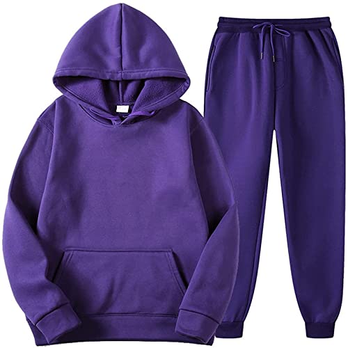 Sport Outfit Herren Set Trainingsanzug Sweatpants Und Sweatshirt Set Trainingsanzug Set Partner Jogginganzug 2Er Set Für Paare Sweatshirt Set Herren Sweatshirt Hose Herren Set Sweatshirt Violett XXL von Generic