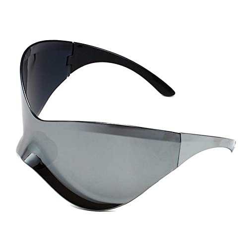 Sport Sonnenbrille Futuristische Sonnenbrille Übergroße randlose Sonnenbrille Damen Brille T3H9 Brille Herren UV400 Punk Shades, silberfarben, Einheitsgröße von Generic