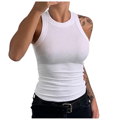 Sport Top Damen Fitness Basic Tops Damen Sommer Trägertop Tanktops Blusentops Weiß Sommertop Ärmellos Tanktop Eng Schwarz Beige Damentops Einfarbig von Generic