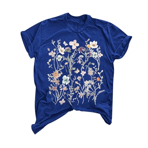 Sport Tshirt Damen T-Shirt Leicht Luftig Sommershirt Trend Blumendruck Tshirts Damen Basic Tops Weich Bequeme Oberteile Lässig Outdoor T-Shirts von Generic