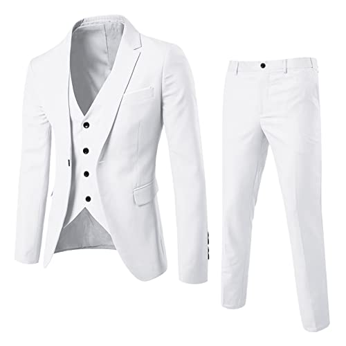 Sportanzug Herren Baumwolle， Smoking Anzug Elegant Anzugjacke Regular Fit Übergewichtige Anzugweste Weiß Slim Fit Sportweste Leicht Outdoor Dreiteiliger Anzug Freizeitjacke Modern Herrenjacke von Generic