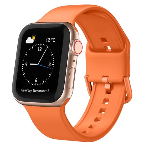 Sportarmband, kompatibel mit Apple Watch-Armbändern, 45 mm, 44 mm, 42 mm, weiches Silikon-Armband mit klassischem Verschluss, für iWatch Serie 9 Ultra SE 8 7 6 5 4 3 2 1, für Damen und Herren, Orange von Generic