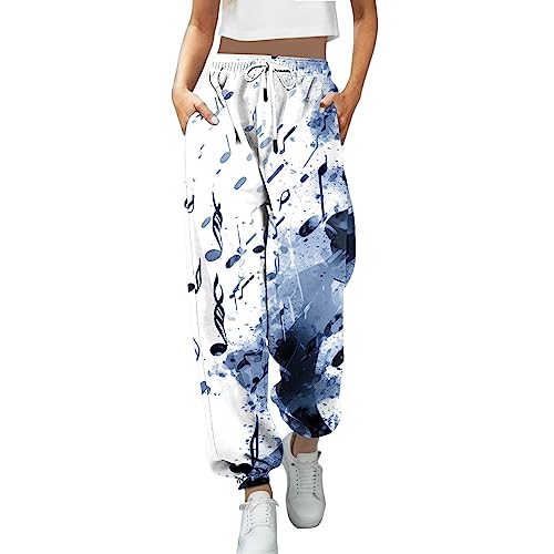 Sporthose Damen, Damen Jogginghose Lang High Waist Sporthose mit Taschen Schmetterling Feder Drucken Trainingshose Modern Freizeithose Frauen Kordelzug Sweathose Sweatpants (Z15-Light Blue, XXL) von Generic