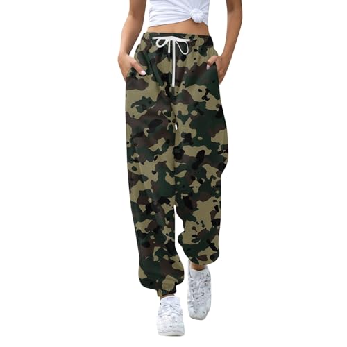 Sporthose Damen, Jogginghose Damen Camouflage Jogginganzug Jogging Hose Jogginghosen Damen Thermojeans Techwear Jogpants Hosen Jogginghose High Waist Sport Set Fitness Bekleidung(Armee Grün,M) von Generic