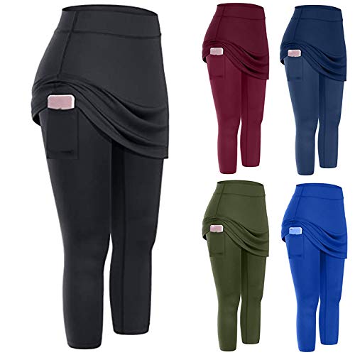Sporthose Damen Hohe Taille Tennisröcke mit Innenhose Slim Fit Lange Yogahosen Blickdichte Dehnbare Leggings mit Taschen Tennis Rock mit Hose Outdoor Hosenrock Sport Leggings von Generic