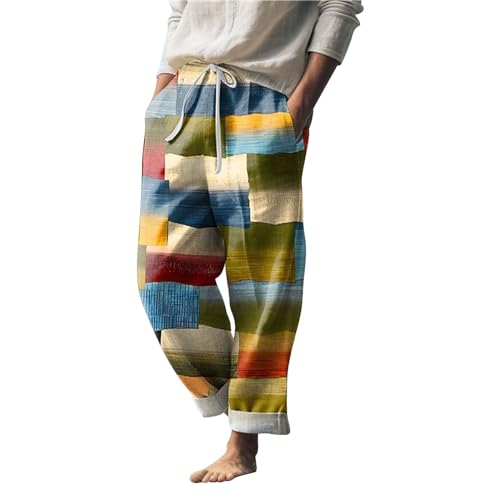 Sporthose Herren Lang Baumwolle， Freizeithose Herren Baumwolle Bunt， Leinenhose Lang Elegant Hanf Sommer Männer Gerade Hose Strand Hose Baumwollehosen Loose Fit Freizeithose Casual Strandhosen von Generic