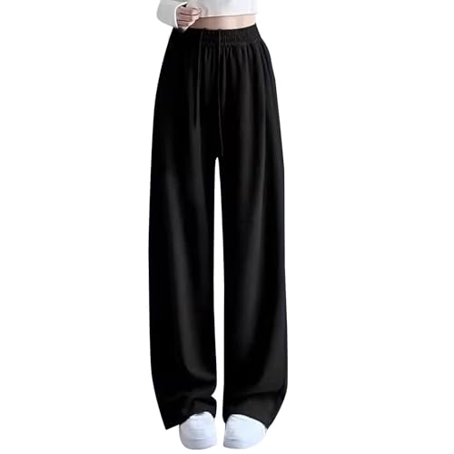 Sporthose Mädchen Baggy Weite Bein Jogginghose Locker Drawstring Jogginghosen Teenager Mädchen High Waist Sweatpants Kinder Freizeit Hosen mit Taschen Einfarbige Yogahose (Black, 10-12 Years) von Generic