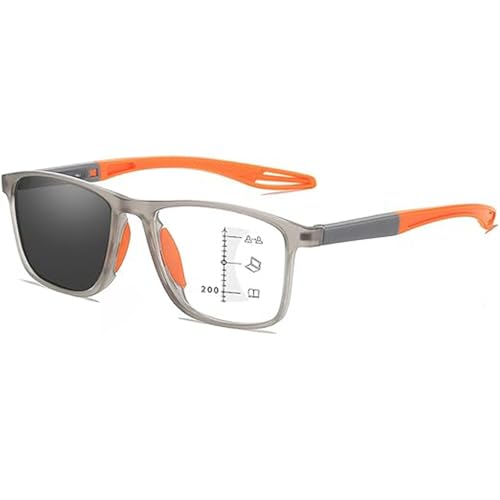 Banogalle Brille,Banogalle Lesebrille,Ultraleichte und bequeme Anti-Blaulicht-Brille für Presbyopie Anti-Blaulicht Intelligente Zoom Automatische Brillen für Damen Männer (Grau-Orange,+1.5) von Generic
