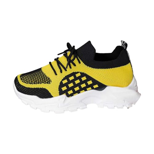 Sportschuhe Damen Atmungsaktive Freizeit Sneaker Turnschuhe Leichte Laufschuhe Straßenlaufschuhe Bequem Leicht Joggingschuhe Wanderschuhe Flacher Absatz Walking Schuhe Freizeitschuhe (Yellow, 38) von Generic