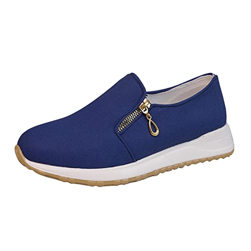 Sportschuhe Damen Einfarbig-Canvas 37-42：Turnschuhe Mit Reissverschluss Damen Atmungsaktive Freizeit-Schuhe Sportlich Laufschuhe Flacheboden Wanderschuhe Leicht Sneaker Einfachheit Fitnessschuhe von Generic