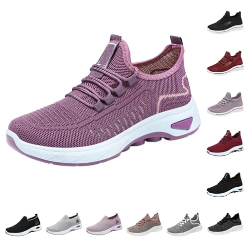 Sportschuhe Damen Leicht Mit Weichem Fußbett Breite Füße Bequem Schnürschuhe Mesh Stoffturnschuhe Leichte Flach Schuhe Atmungsaktive rutschfeste Joggingschuhe Geeignet Zum Bergsteigen Und Reisen von Generic