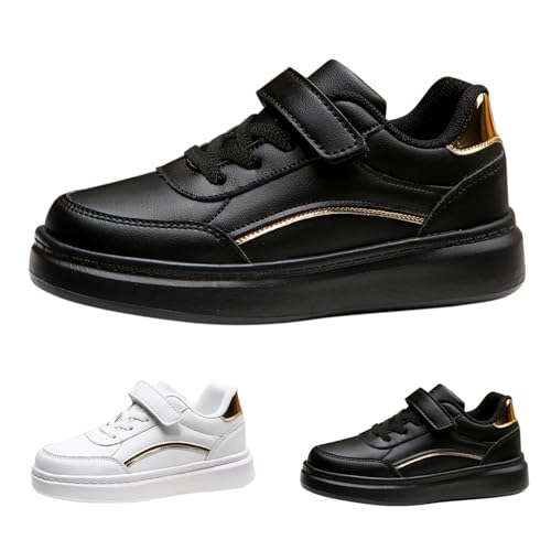 Sportschuhe Junge Mädchen Schwarz Weiß Sneaker Schuhe Uniformschuhe Kinder rutschfeste Leder Hallenschuhe Turnschuhe mit Klettverschluss Moode Sport Schuhe (Black, 33.5 Big Kids) von Generic