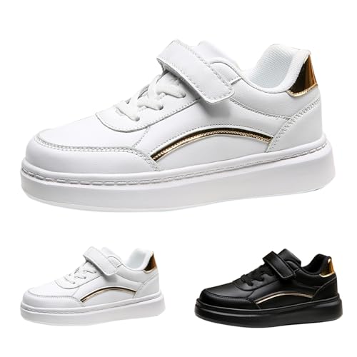 Sportschuhe Junge Mädchen Schwarz Weiß Sneaker Schuhe Uniformschuhe Kinder rutschfeste Leder Hallenschuhe Turnschuhe mit Klettverschluss Moode Sport Schuhe (White, 28.5 Little Child) von Generic