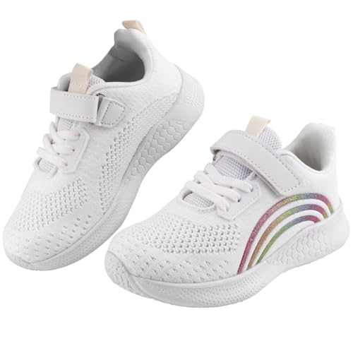Soohon Sportschuhe Kinder Laufschuhe Kinder Atmungsaktiv Turnschuhe Mädchen Fitnessschuhe Sneaker Leicht Freiluftschuhe weiße Regenbogen 36 EU von Soohon