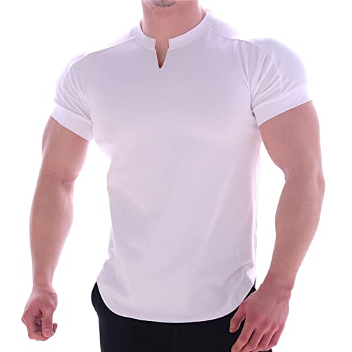 Sportshirt Herren Kurzarm V-Ausschnitt Baumwolle Kurzarm Herren Rundhals Laufen Lässig Lässig Basketball Locker sitzendes T-Shirt Shirt Herren Kurzarm Sport Atmungsaktiv Laufshirt von Generic