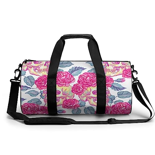 Sporttasche Blumen Und Totenkopf Sport-Sporttaschen Für Männer, Frauen, Yoga-Tasche, Wochenendtaschen 45x23x23cm von Generic