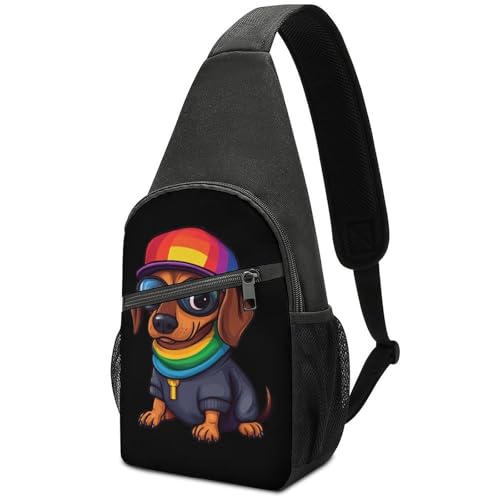 Sporttasche Lgbt Gay Regenbogen Dackel Multipurpose Sling Rucksack Verstellbarer Schultertasche Für Herren Outdoorsport Sport 19X39Cm von Generic