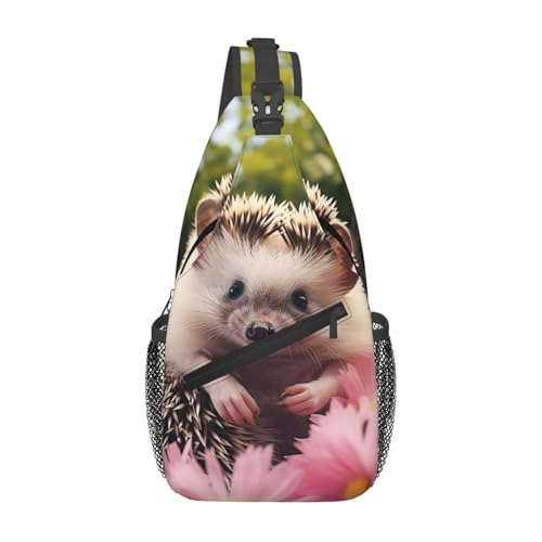 Sporttasche Niedlicher Igel In Blumen Stylisch Brusttasche Tragbare Sling Bag Für Herren Einkaufen Radfahren 19X39Cm von Generic