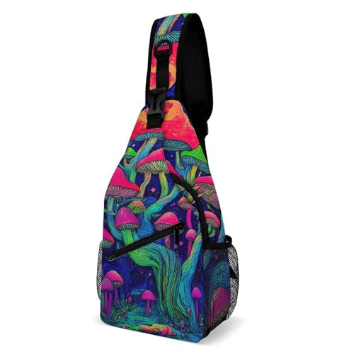 Sporttasche Trippy Pilze Magische Weltkunst Multipurpose Taktisch Brusttasche Stylisch Crossbody Bags Für Herren Radfahren Einkaufen 19X39Cm von Generic