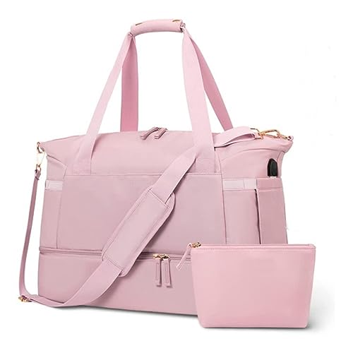 Sporttasche für Damen, 37 l, Sport-Reisetasche mit USB-Ladeanschluss, Übernachtungstasche Smartphone Taschen (Pink, One Size) von Generic