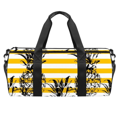 Sporttasche für Damen,kleine Sporttasche für Herren,Übernachtungstasche,Schwarzes Ananas gelbes Streifenmuster von Generic